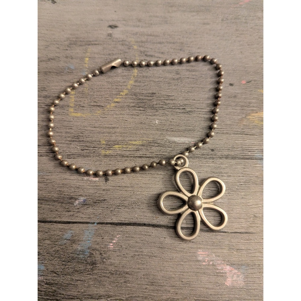 Vintage Silver Tone Flower Charm Ball Chain Necklace Y2K Floral Pendant